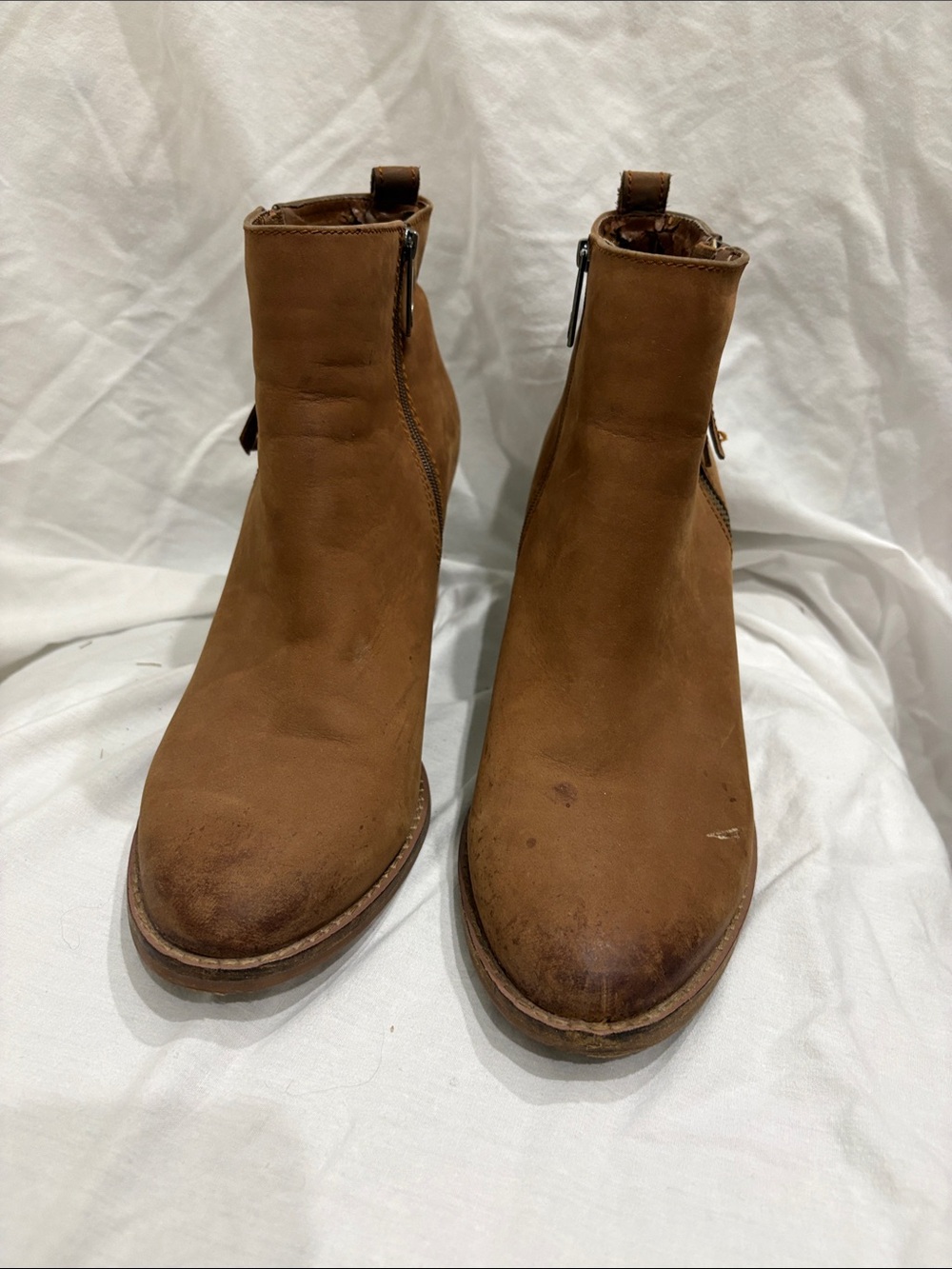 Blondo Cognac Brown Leather Ankle Booties with Block Heel